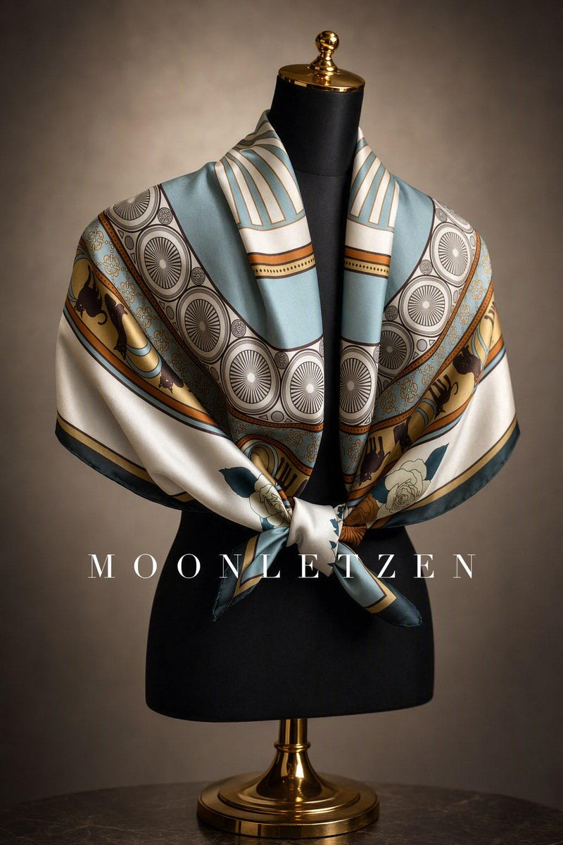 Celadon Wheel Medallion Silk Square Scarf
