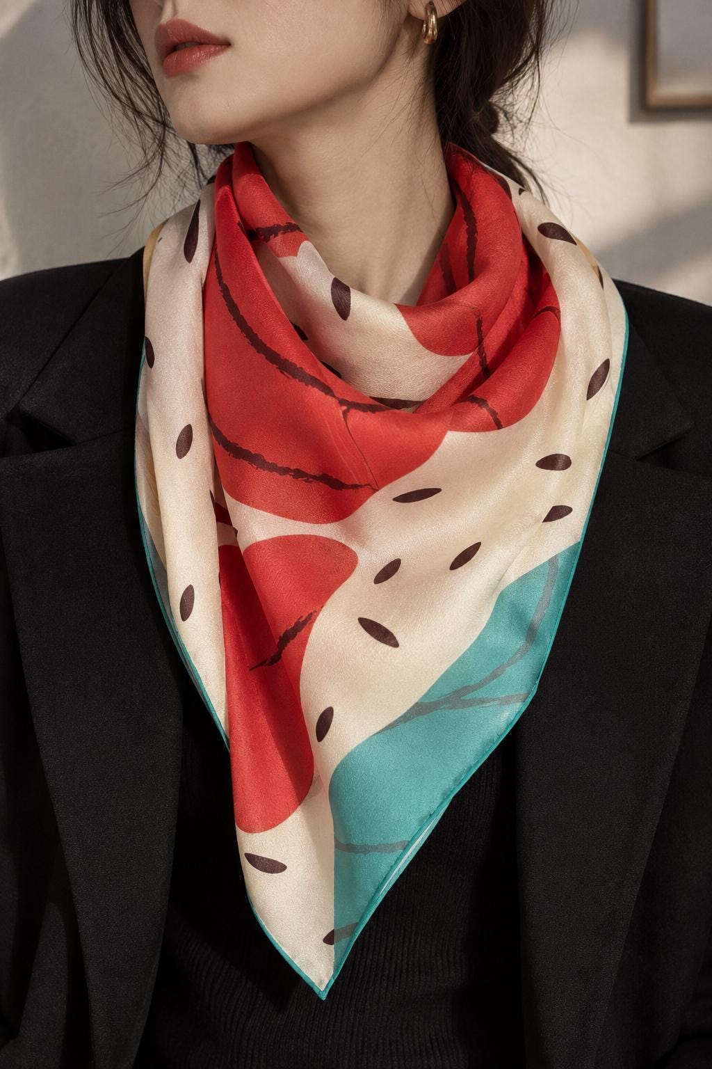 Red Teal Botanical Silk Square — image 3