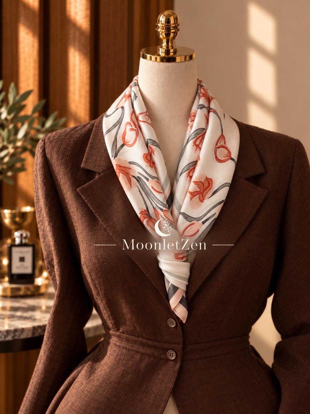 Ivory Coral Floral Silk Square Scarf