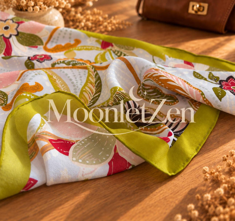 Chartreuse Botanical Long Silk Scarf