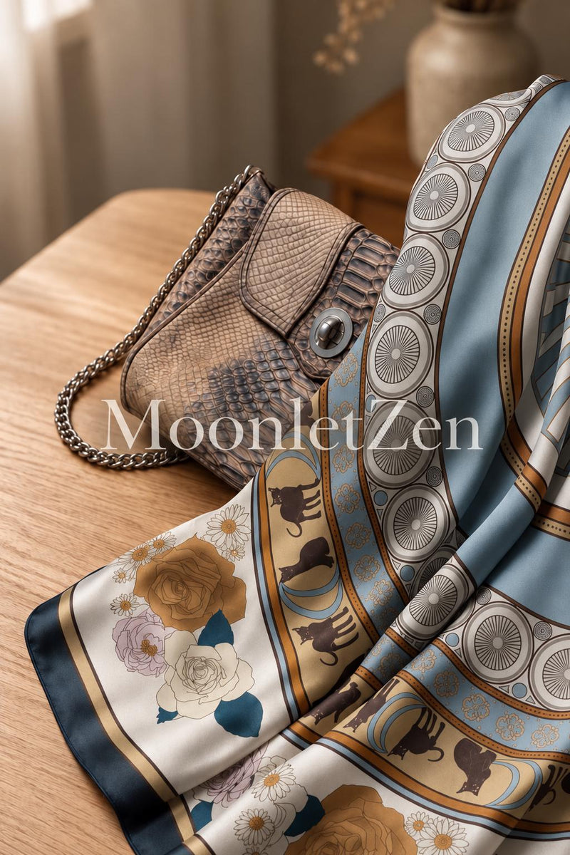 Celadon Wheel Medallion Silk Square Scarf