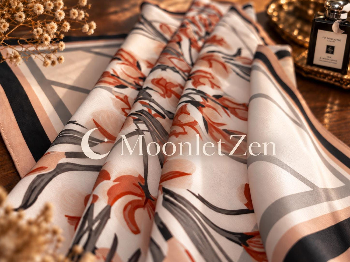 Ivory Coral Floral Silk Square Scarf