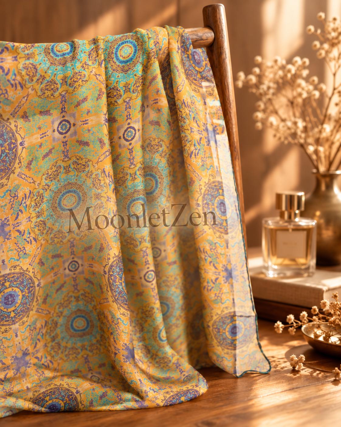 Gold Teal Medallion Silk Wrap