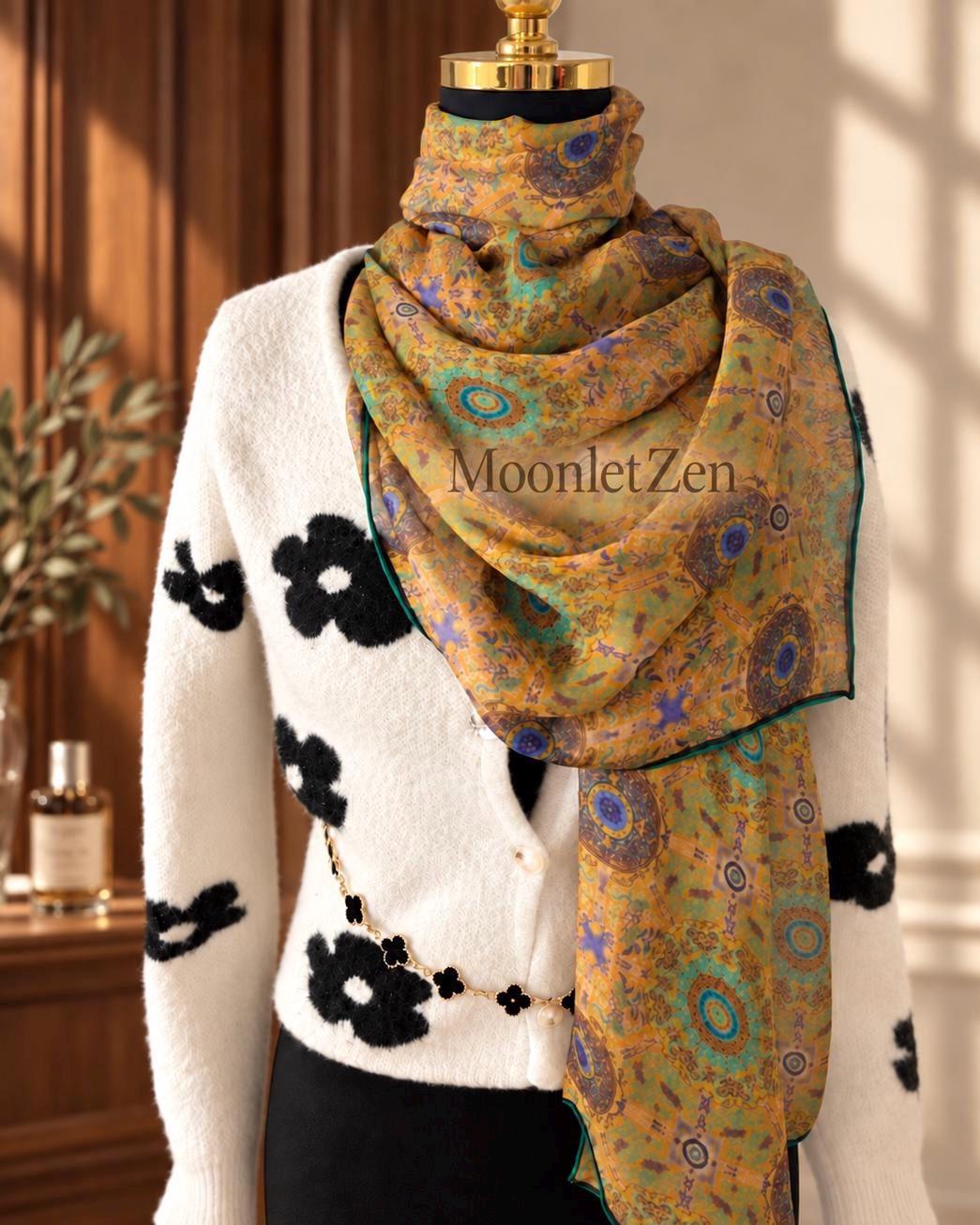 Gold Teal Medallion Silk Wrap