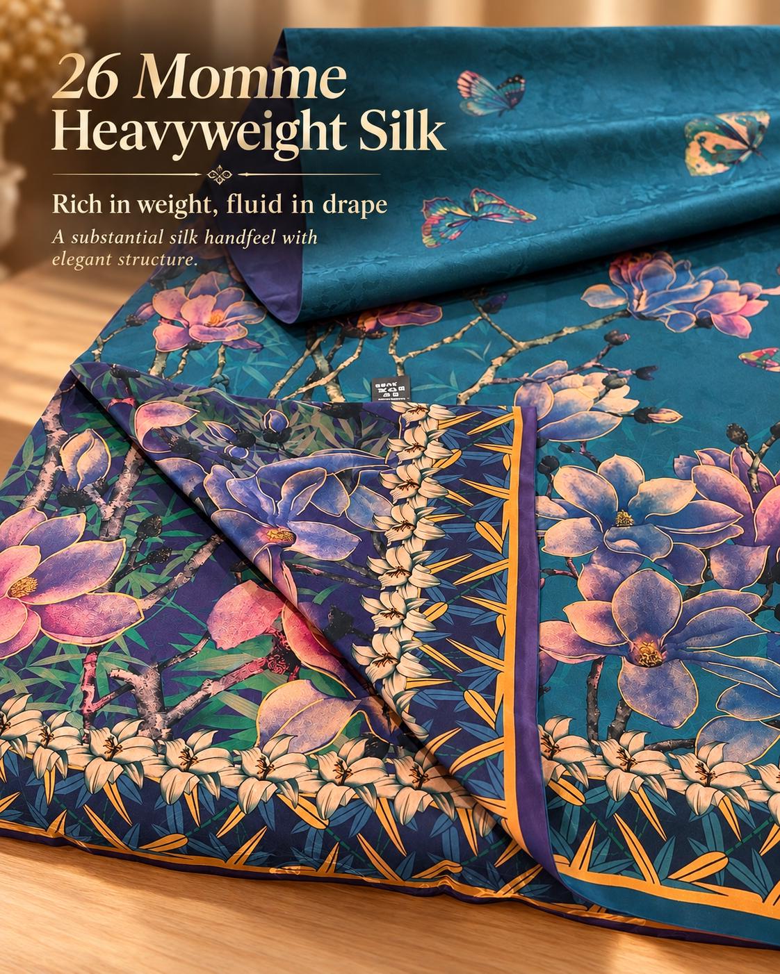 Reversible Magnolia Butterfly Silk Shawl
