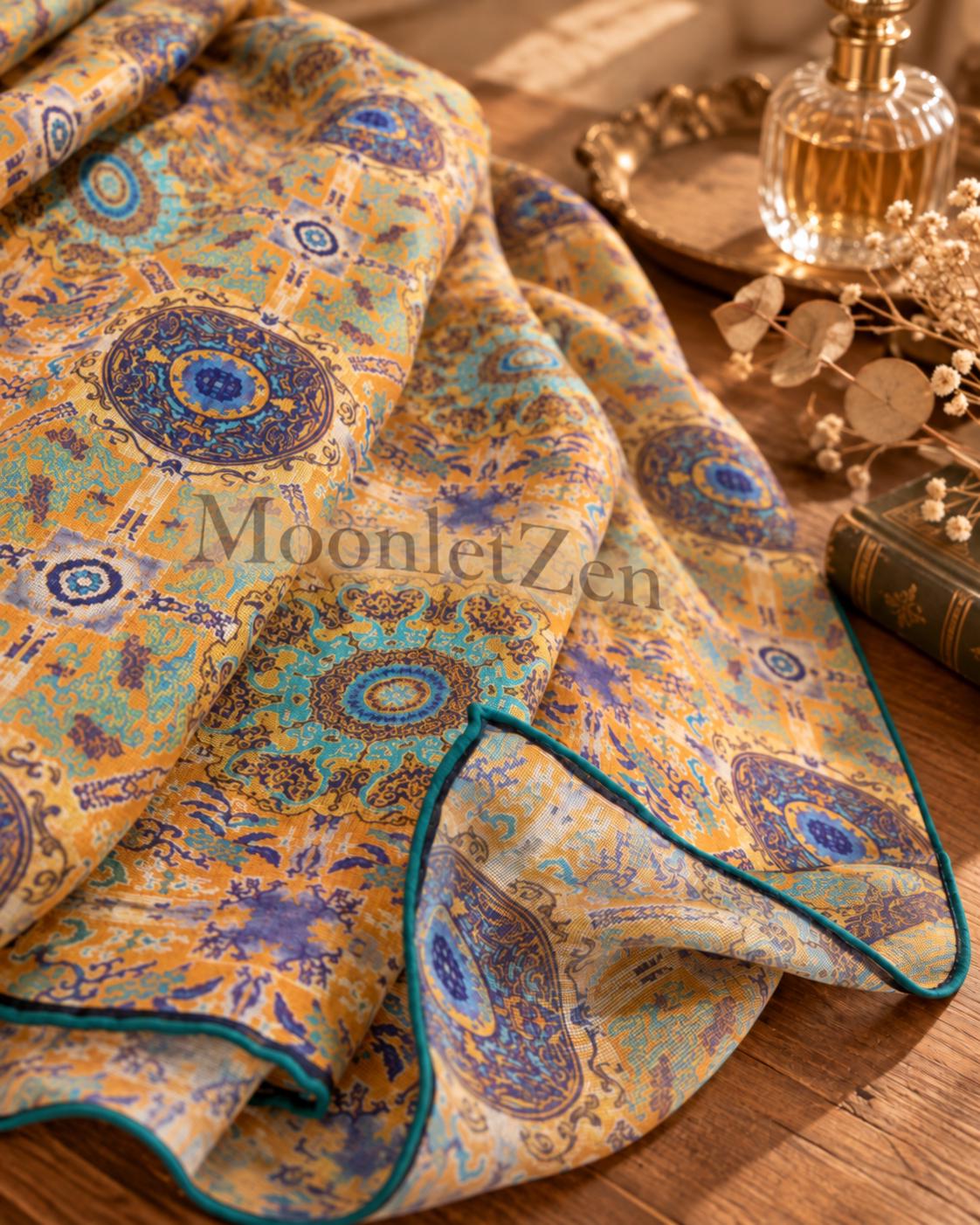 Gold Teal Medallion Silk Wrap