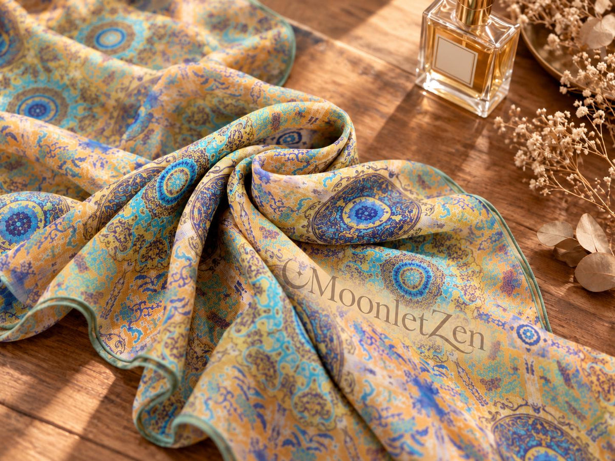 Gold Teal Medallion Silk Wrap