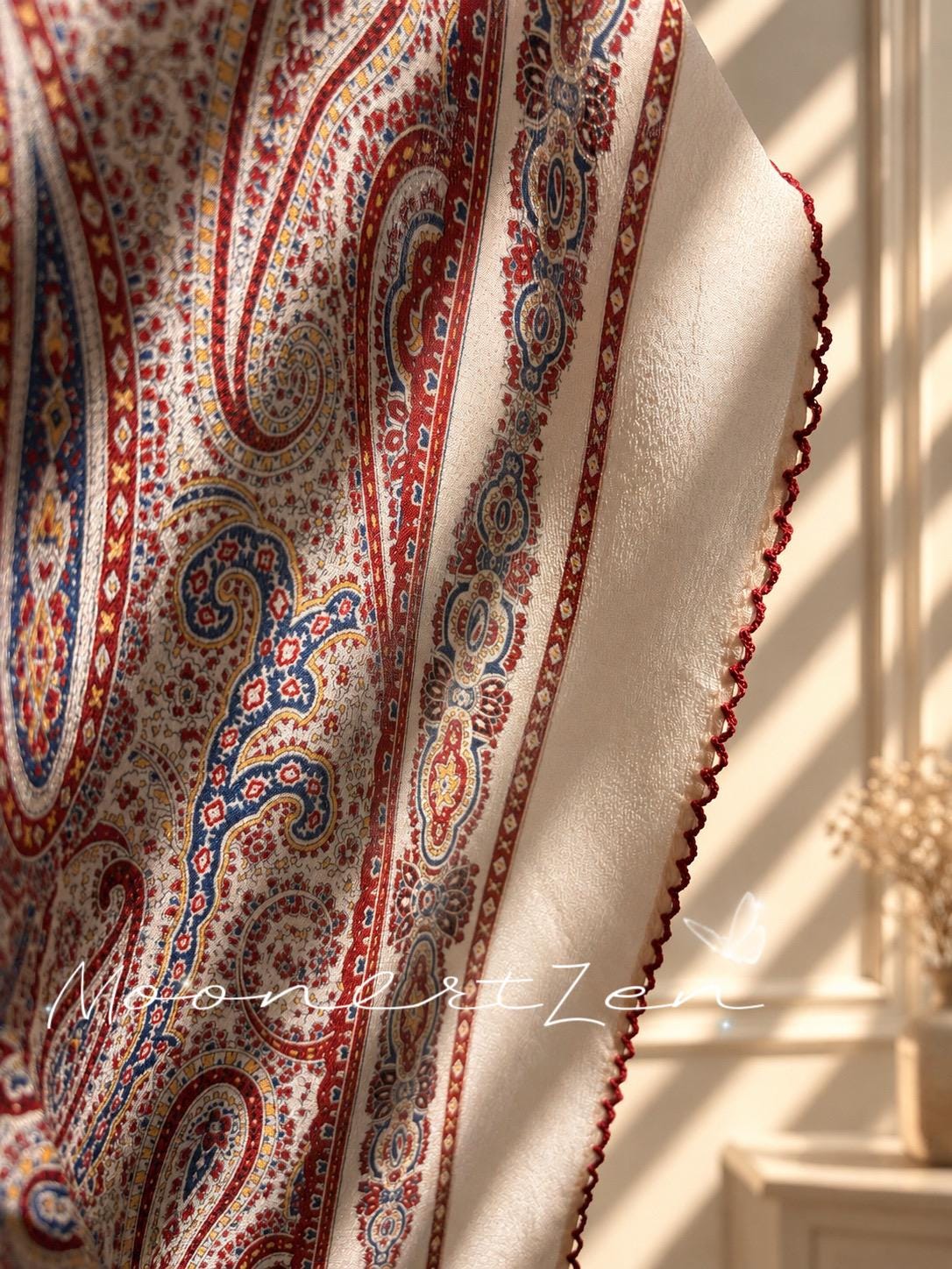 Burgundy Paisley Diamond Silk Scarf
