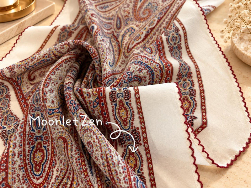 Burgundy Paisley Diamond Silk Scarf