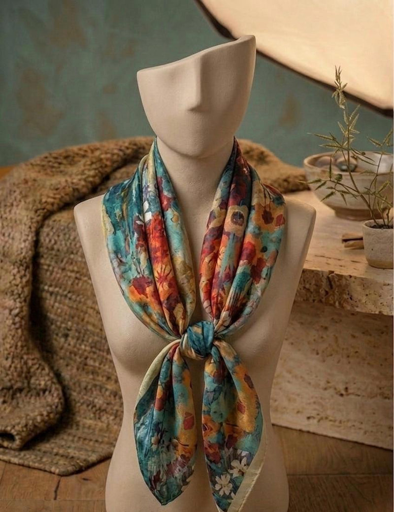 Teal Orange Floral Silk Wrap — image 5