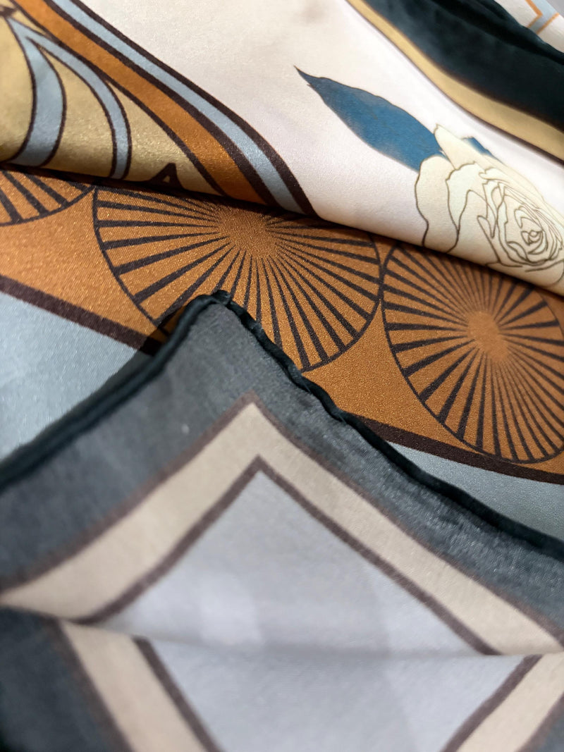 Celadon Wheel Medallion Silk Square Scarf