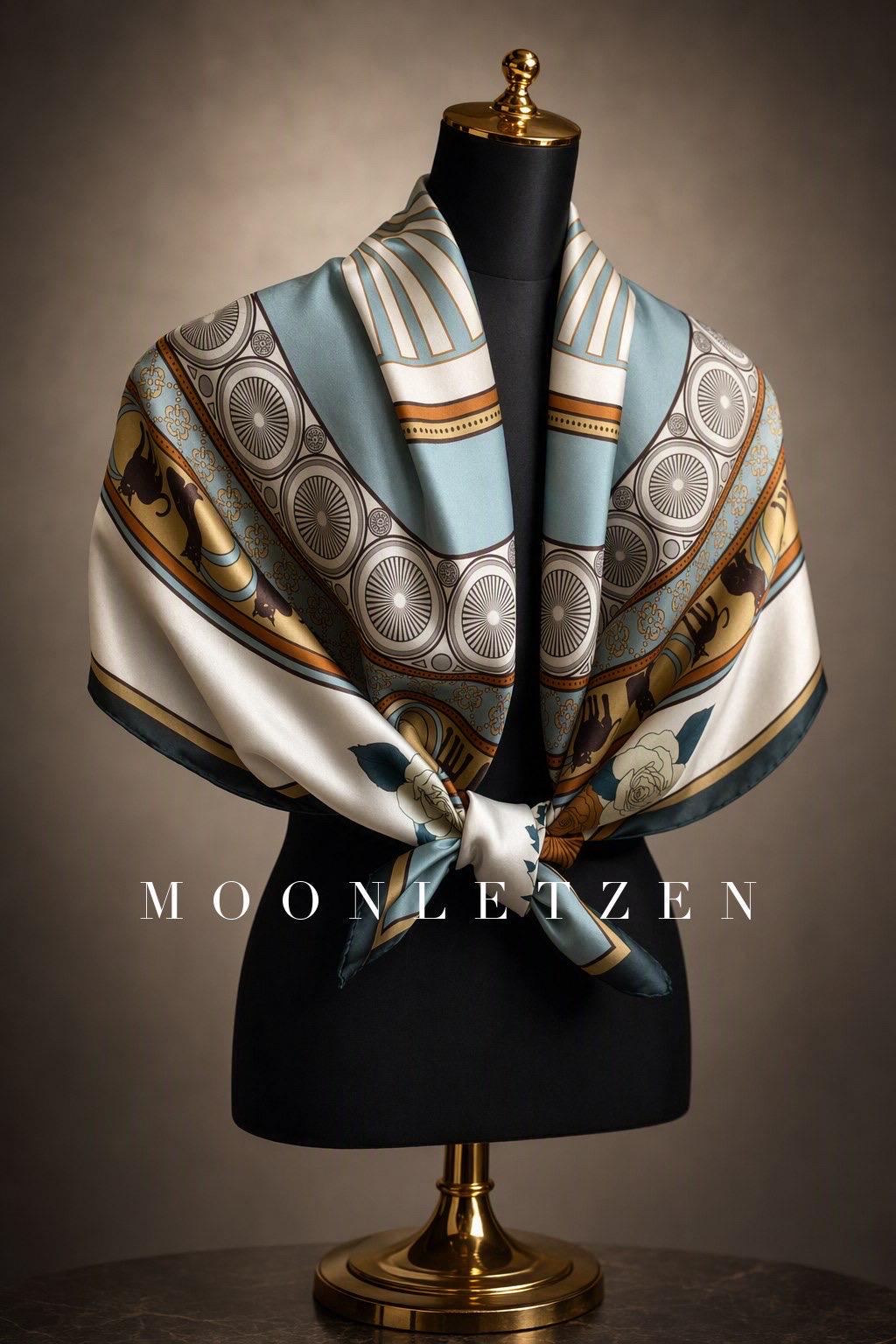 Celadon Wheel Medallion Silk Square Scarf