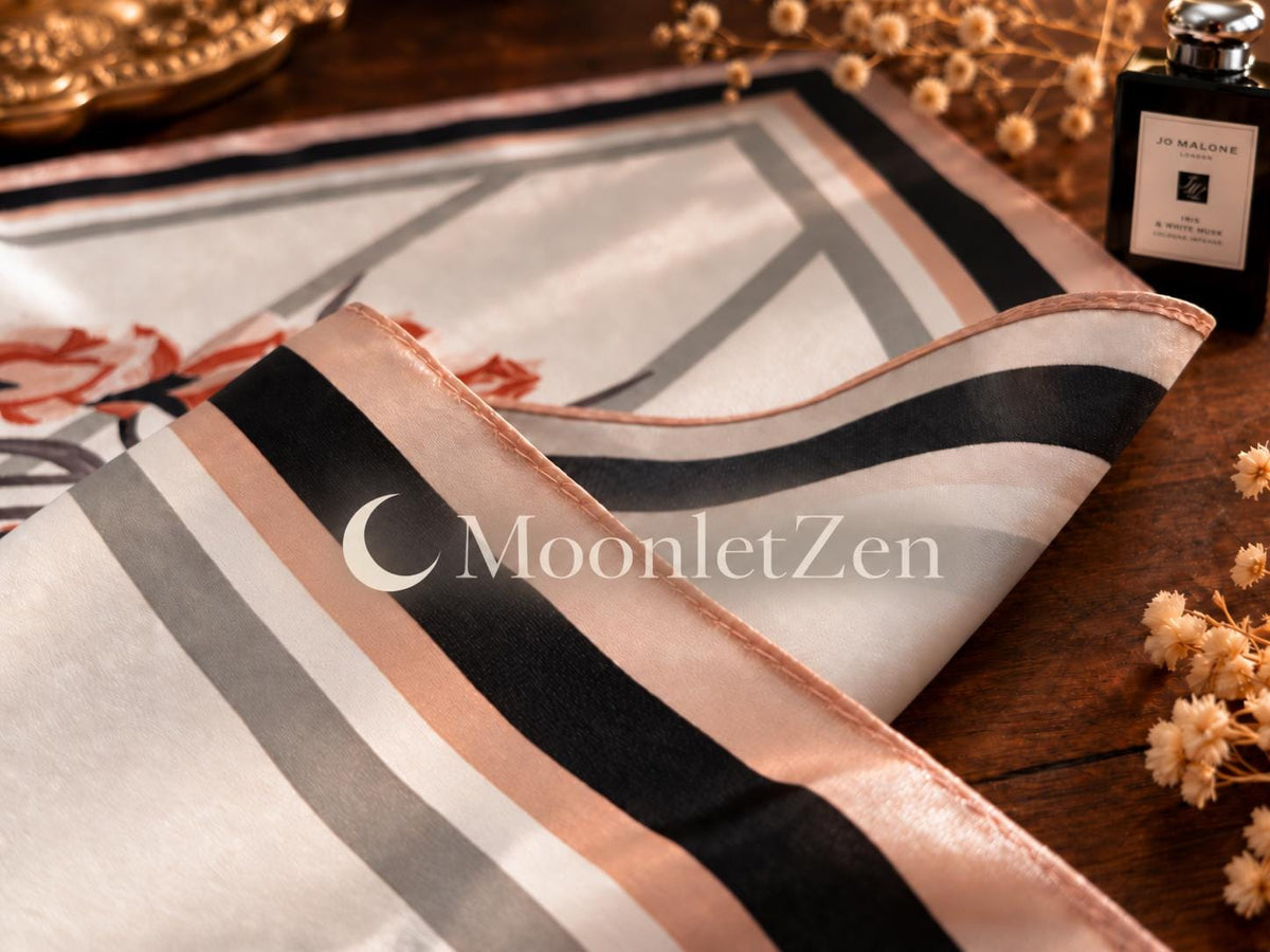 Ivory Coral Floral Silk Square Scarf