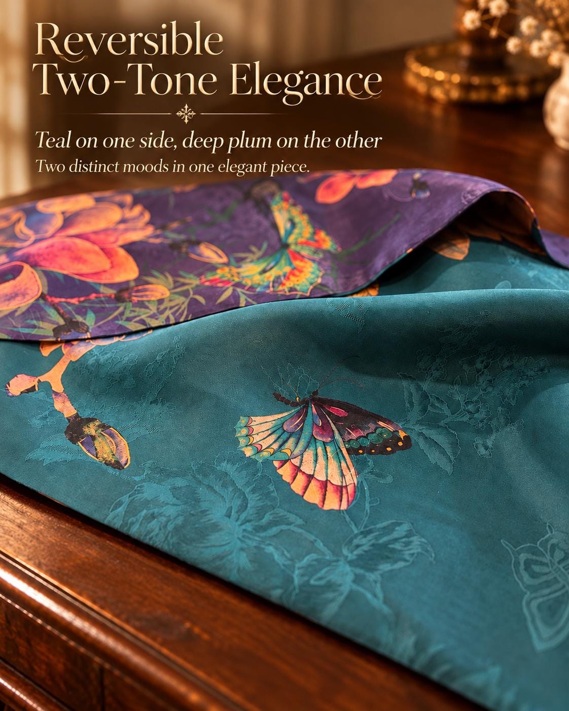 Reversible Magnolia Butterfly Silk Shawl