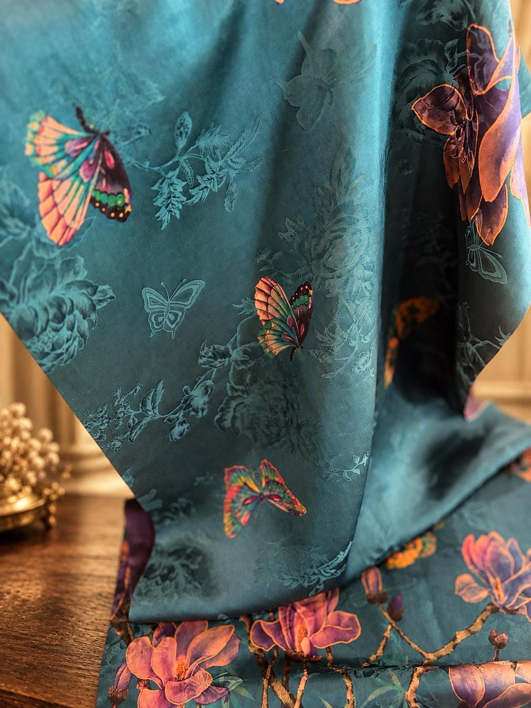 Reversible Magnolia Butterfly Silk Shawl