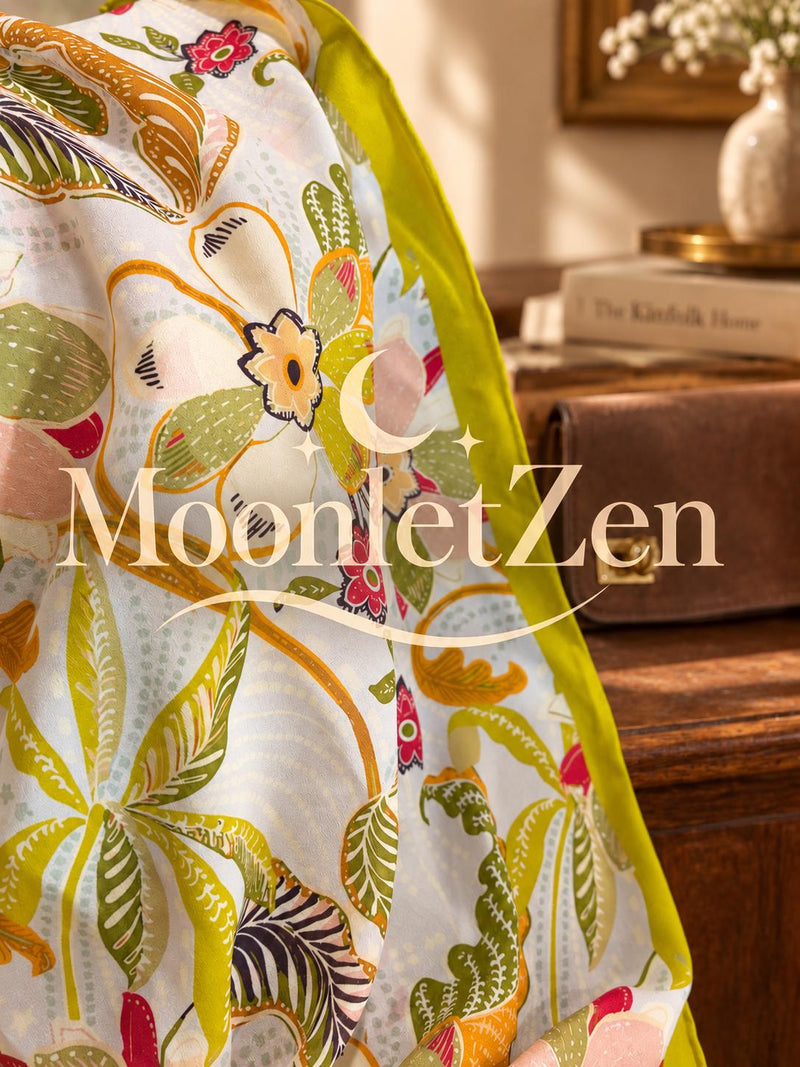 Chartreuse Botanical Long Silk Scarf