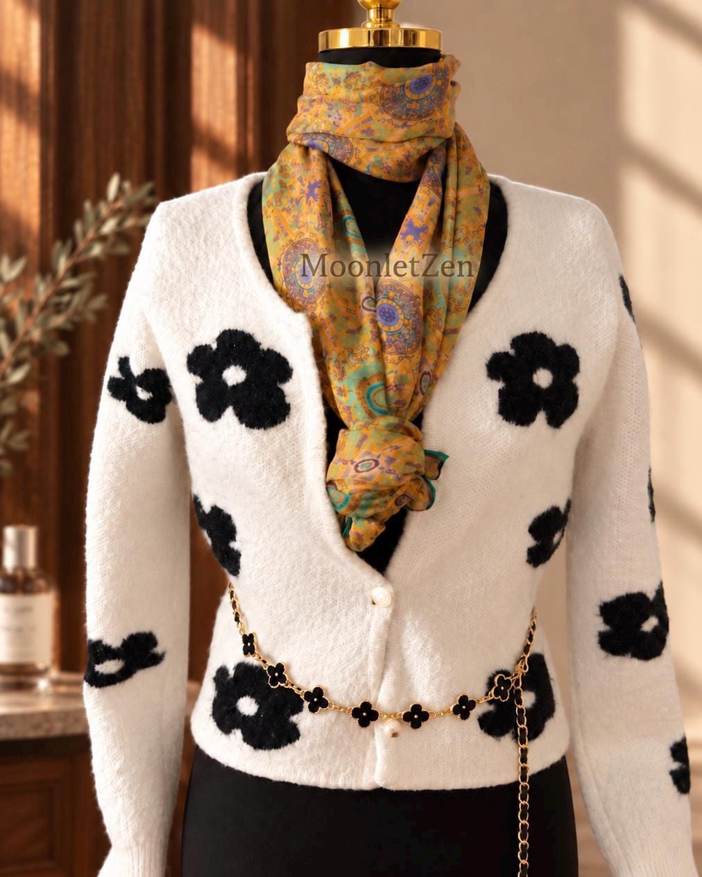 Gold Teal Medallion Silk Wrap
