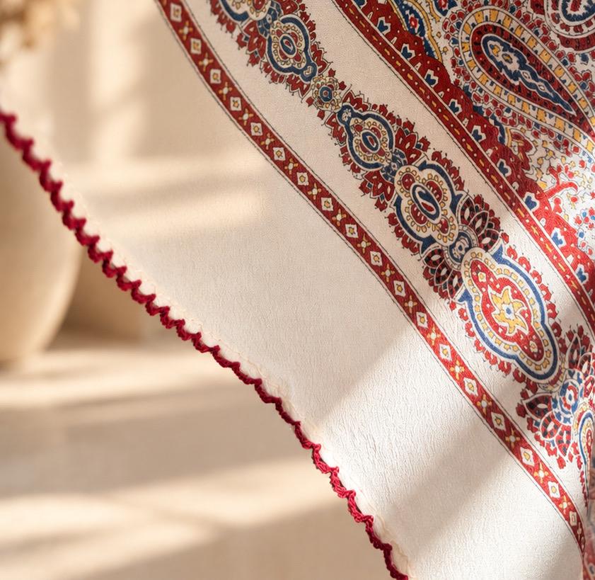 Burgundy Paisley Diamond Silk Scarf