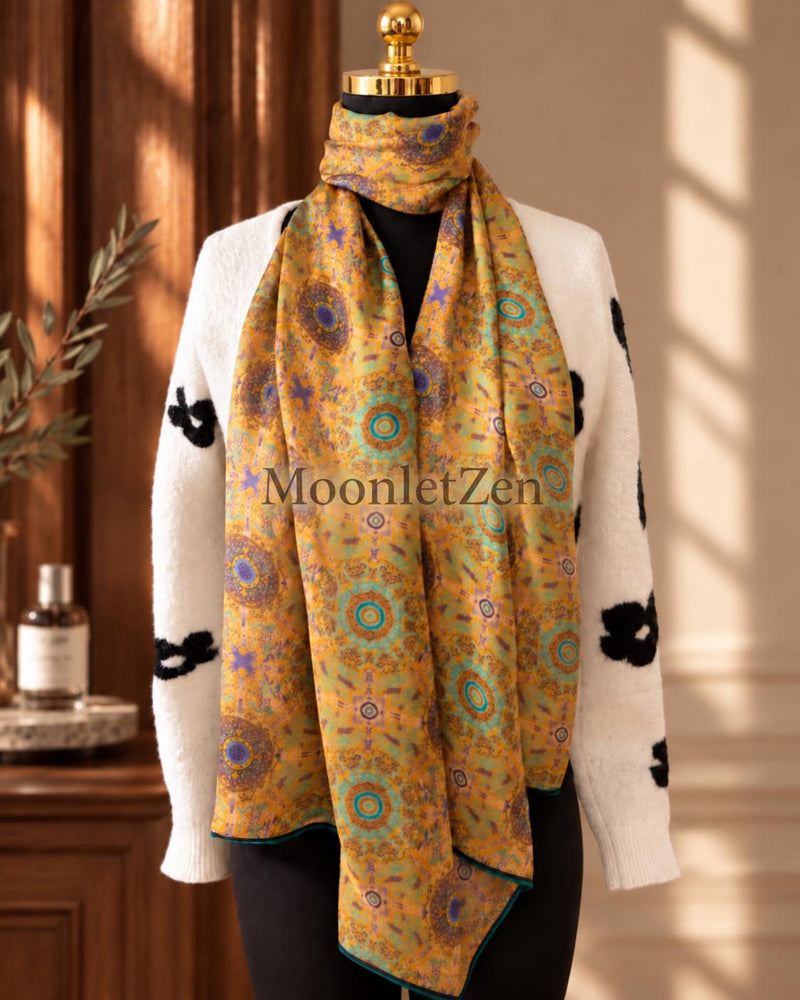 Gold Teal Medallion Silk Wrap